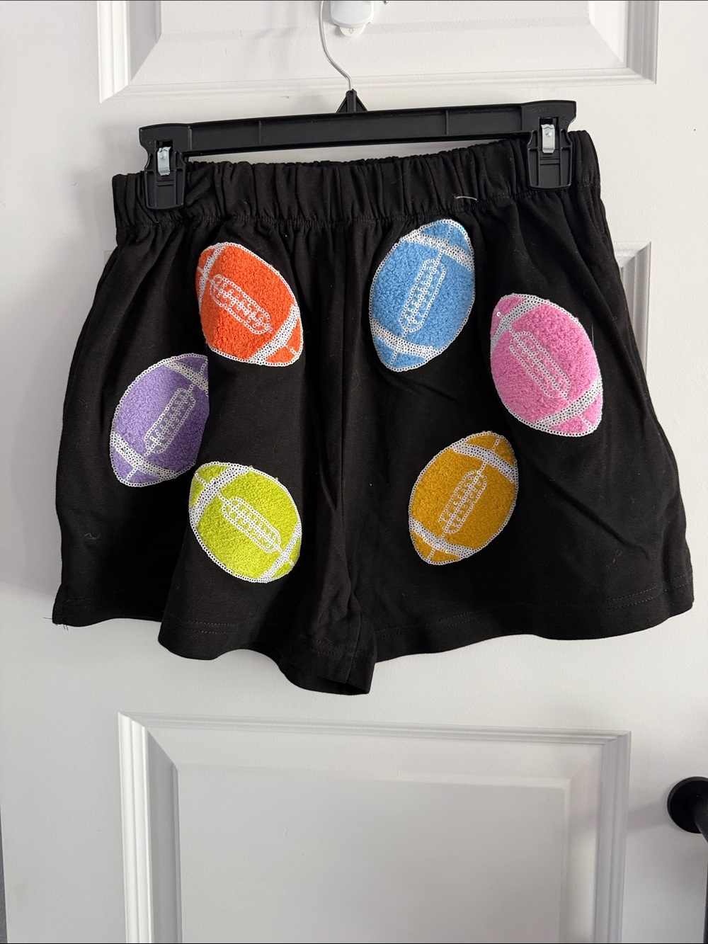Peach Love California Black Tee and matching shorts-Football sequin Appliqués - Picture 2 of 8
